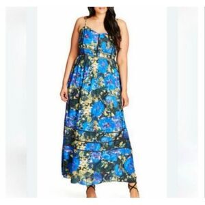 City Chic Stainglass Maxi Dress Floral Spaghetti Strap Plus Size XL/22 NWT